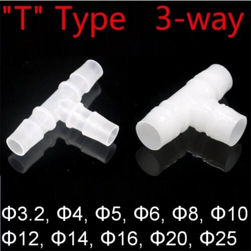 Dia 3.2mm~25mm Water Connector PP PE Food Grade T Type 3-way Splitter Pipe Tube Hose Irrigate Joint Adapter Tapered Head Clear