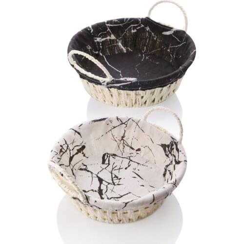 Bread Storage Box Hand-Knitting Straw Container Set With Handles For Kitchen Countertop Bread Cookies Storage Holder Container