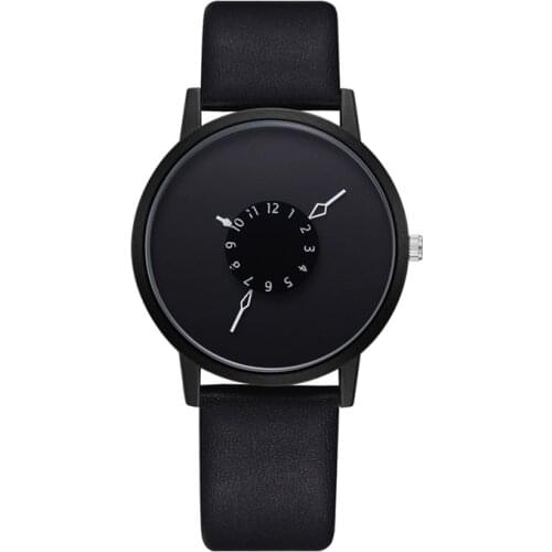 Womens Watch Creative Pointer Dial Men Quartz-watch Fashion Casual Unique Design Lovers' Watch Leather Wristwatches Clock 1103