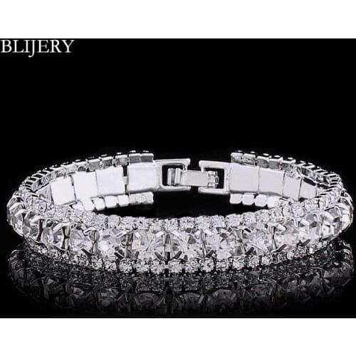 BLIJERY Silver Plated Crystal Bracelets For Women Multicolor Rhinestone Chain Link Bracelets & Bangles Wedding Christmas Gift