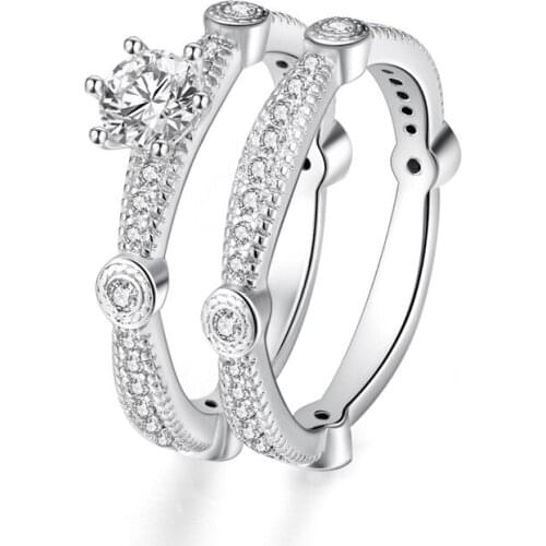 14k White Gold Double Diamond Ring For Women AAA Zircon Gemstone Jewelry Couple Finger Rings Wedding Party Birthday Gifts