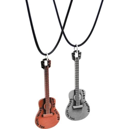 New Cute Girls Retro Guitar Choker For Women Vintage Leather Chain Guitar Pendant Necklace Female Jewelry Party Gift