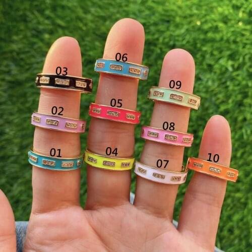 10PCS, 2021 New Fashion Rainbow Rings Women Jewelry Unique CZ Neon Enamel Zirconia Adjustable Ring