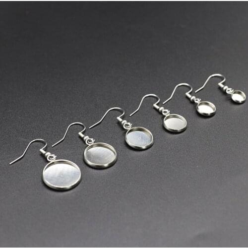 10pcs/lot 316L Stainless Steel Blank Lever Earring Hooks Inner Size 6/8/10/12/14/16mm Tray Cabochon Setting Cameo Base Jewelry