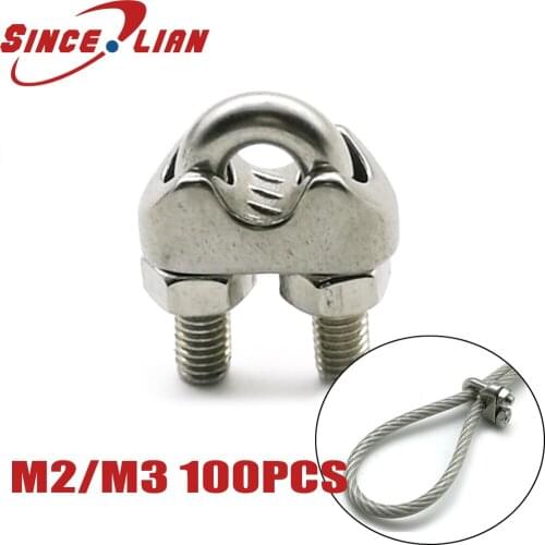 100PCS/Lot 304 Stainless Steel Wire Rope Tie Chuck U-shaped Clip M2M3M4M5M6M8M10M12M14 Stainless Steel Cable Clip Saddle Tie