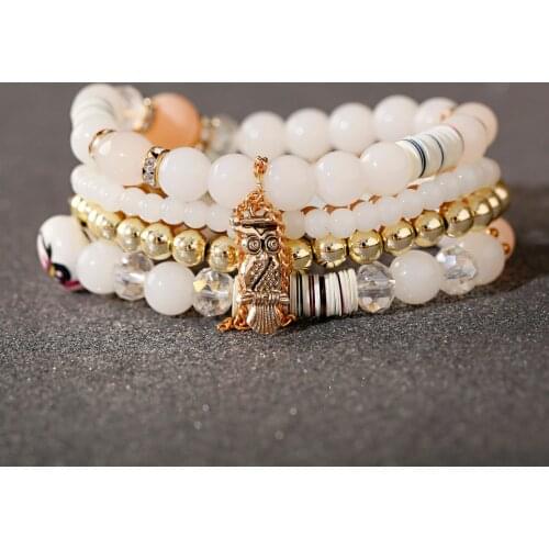 2020 Summer Fashion Womens Bracelet Set Pour Les Femmes Boho Gold Owl Alloy Charm Beads Bracelet Jewelry For Ladies