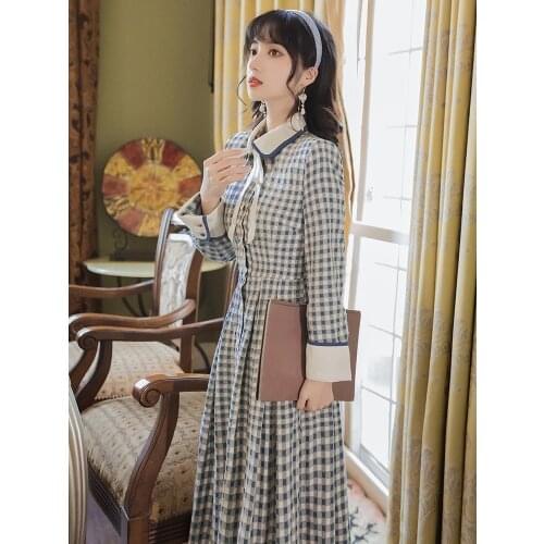2020 new fashion womens clothing Full Plaid Vintage dresses for women dress