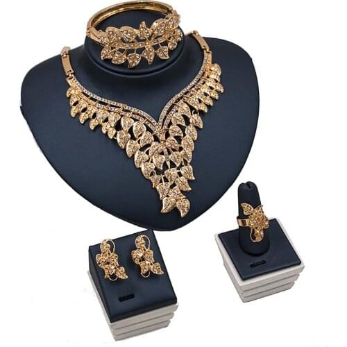 4pcs Luxury Women Gold Jewelry Set Dubai Gold Plated Fashion Jewelry Sets for Women F1120 with Rhinestones