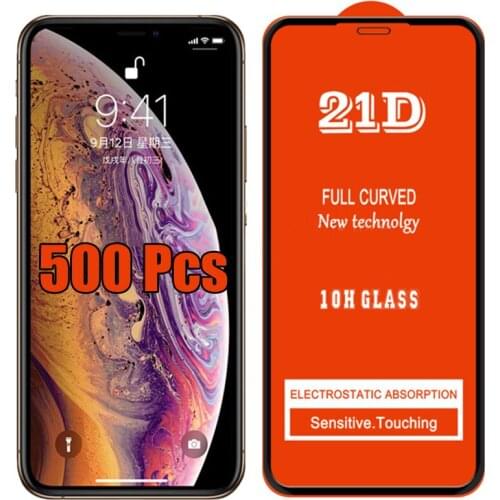 500pcs 21D Full Glue Coverage Tempered Glass Guard Screen Protector Film For iPhone 12 Mini 11 Pro Max XS XR X 8 7 6 6S Plus SE