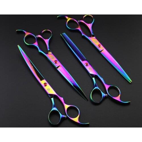 Fast shipping set of 7 inch professional Cat Dog purple Pet grooming scissors CUTTING & THINNING & CURVED scissors pet salon