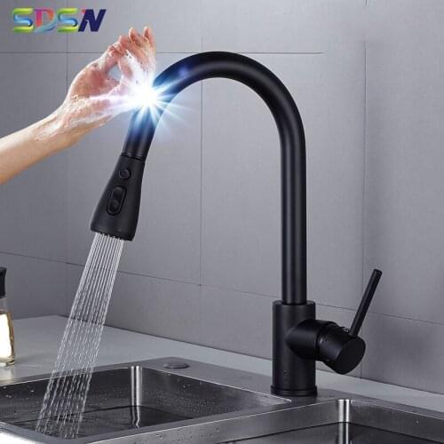 Black Touch Kitchen Faucet SDSN Luxury Pull Out Kitchen Sink Faucet One Button Stop Water Sensor Kitchen Tap Touch Water Faucets