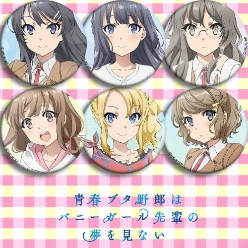 COSTAR 58MM Anime Sakurajima Mai Koga Tomoe Futaba Rio Toyohama Nodoka Figure 4835 Badges Round Brooch Pin Gifts Kids Toy