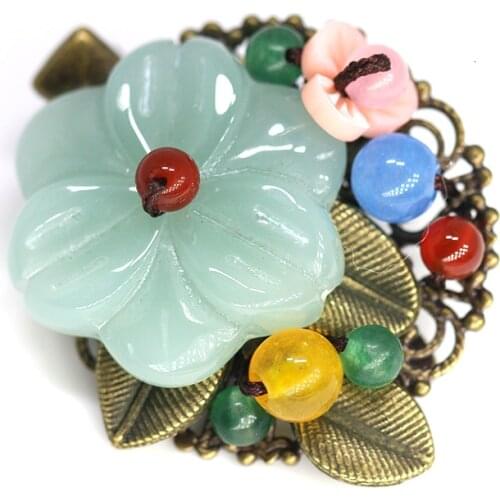 Ethnic Flower Hair Clip Metal Leaf Hair Clip Barrettes Ethnic Multicolor Bead Headpiece Female Jewelry Ethnic Accessories
