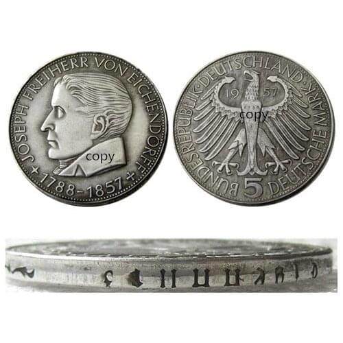 GERMANY (Federal Republic) 5 Mark 1957 J Silver Plated Copy Coin