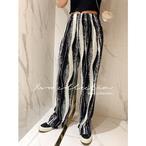 HOT SELLING Miyake Fashion fold Black and white splash ink high straight long pants IN STOCK