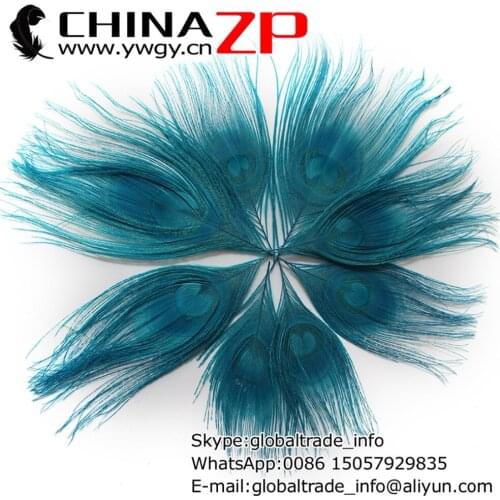CHINAZP Factory 100pcs/lot 10-12cm Length Top Quality Dyed Turquoise Trimmed Peacock Feathers