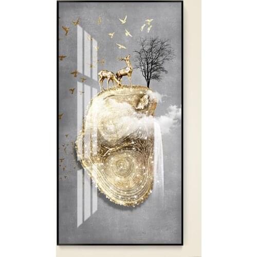 Annual ring 5D Crystal Porcelain Painting Diamond inlay Painting Golden deer Modern Wall Art Picture For Living Room Home Decor