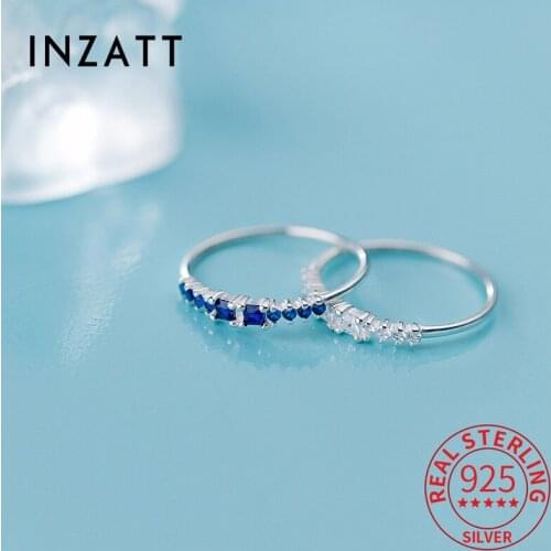 INZATT Real 925 Sterling Silver White Blue Square Zircon Ring For Fashion Women Party Punk Fine Jewelry Minimalist Accessories