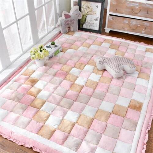 3D Square Grid Combination Carpet Thick Flannel Soft Tatami Floor Mat Lvingroom Area Rug Bay Window Large Bedside Non-Slip Pads