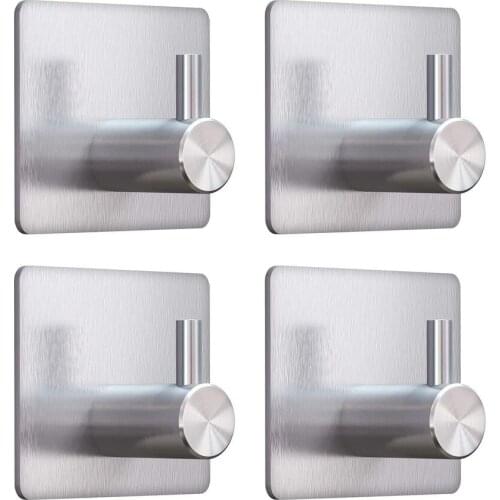 4pcs Self Adhesive Hooks Stainless Steel Kitchen Shower Wall Sticky Hooks Hat Robe Coat Hat Towel Hanger for Closet Home Decor