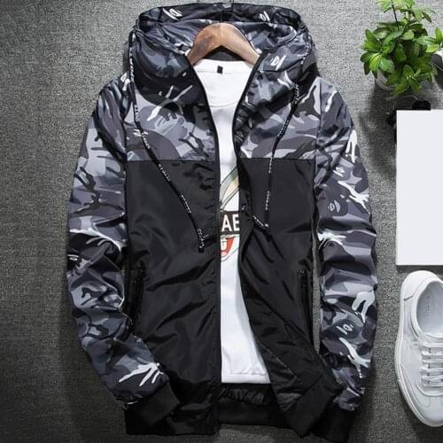 Jackets Men Camouflage Print Patchwork Bomber Jacket Casual Hooded Zipper Pocket Coat Winter Jacket Men Hoodied Coats Male 2021