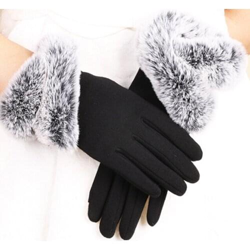 Fashion Women Touching Screen Gloves Winter Warm Lady Gloves Driving Soft Fake Fur Lining Gloves Mittens Cashmere