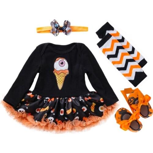 New Arrival Halloween Costumes 2022 Little Girls Pettiskirt Suit Skull Pumpkin Romper Dress Newborn Baby Girl Clothes Infant Set