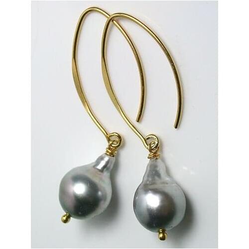 New Favorite Pearl Store 9x13mm Gray Freshwater Pearl Gold Color Vermeil S925 Sterling Silver Dangle Earring Nice Lady Gift