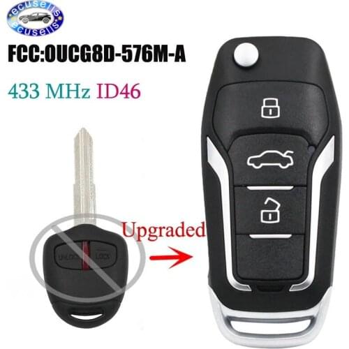 Upgraded Replacement Flip Remote Car Key Fob 433MHz ID46 Chip for Mitsubishi Outlander 2006 - 2015 FCC ID: OUCG8D-576M-A