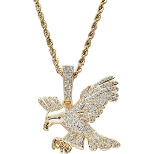 New Eagle Pendant Necklace Men Gold Color Iced Out Necklaces Punk Zircon Rapper Fashion Hip Hop Jewelry Gift