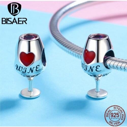 Real 925 Sterling Silver Wine Cup Charms Wineglass Winebowl Charm Beads Fit for Women Bracelets & Bangles Jewelry Making ECC788