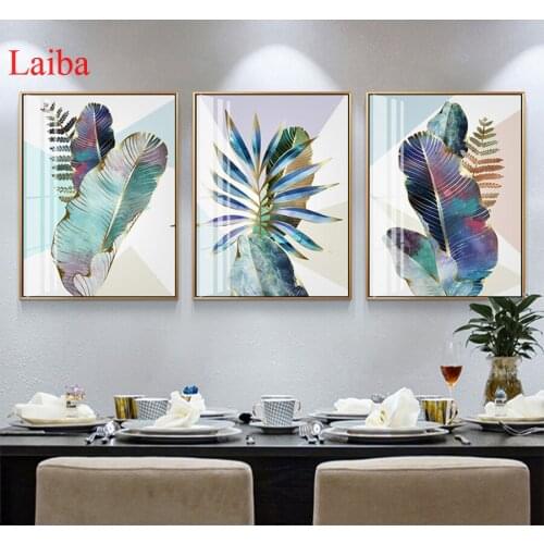 Full square diamond paintingAbstract Golden Leaf Vein pictures for embroidery round diamond mosaic paintings wall stickers