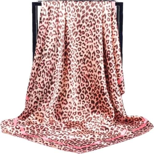 Retro Trend Leopard Print Womens Headdress 90*90cm Big Square Scarf Temperament Decorate Female Sex Soft Silk Scarf Head Scarve