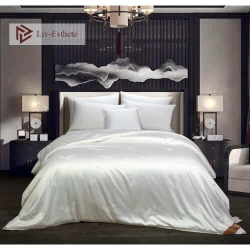 Liv-Esthete Luxury Women 100% Natural Silk White Quilt Duvet Filling Silk Comforter Handmade 4 Season Queen King Jacquard Cover