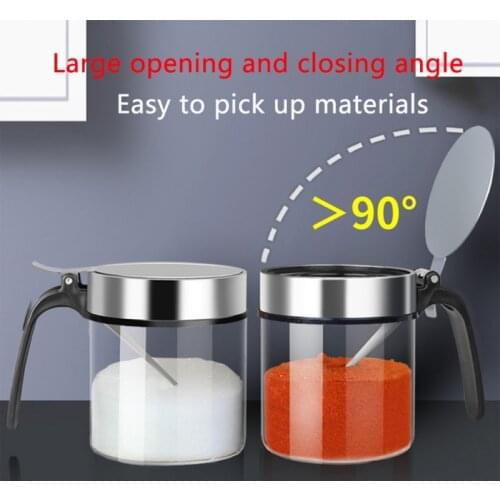 Stainless Steel Cover Glass Seasoning Jar With Bring Spoon Transparent Sugar Salt Bottle Kitchen Organizer Storage Boxes