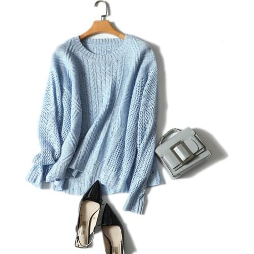 Shuchan 30% Cashmere 70% Wool Autumn Winter Knitwear Pullover Female Sweaters Hollow Out Loose Korean Women Sweater Knitting