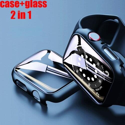 Protective film+case for apple watch 6/5/4/3/2/SE 44mm 40mm 42mm 38mm matte Plastic cover hard frame with glass film for iWatch
