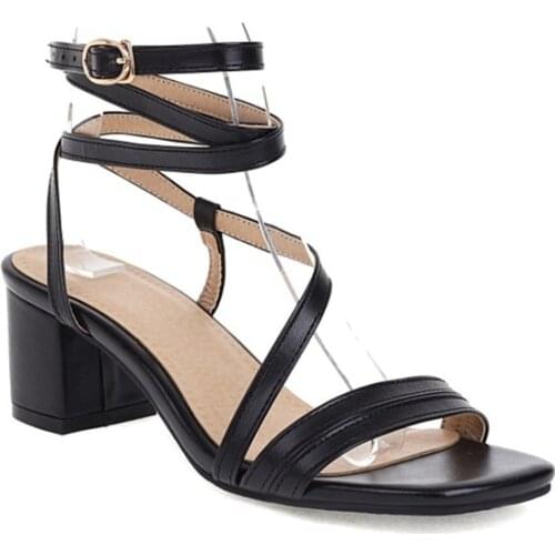 BLXQPYT Sandals for Women 2021 Gladiator with Peep Toe Thick High Heel Ankle Strap Party Shoes Plus Small and Big Size 28-52 271