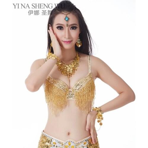 Belly Dance Costumes Senior Bra Shiny Sequins Tassel Beads Professional Indian Belly Dance Bra for Women Belly Dancing Bra Tops
