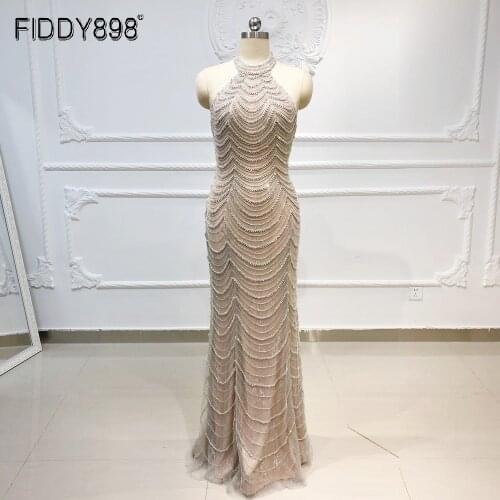 Mermaid Evening Dress Long Halter Shiny Beaded Crystal Formal Party Gown Prom Dress robe de soiree Vestidos de Fiesta