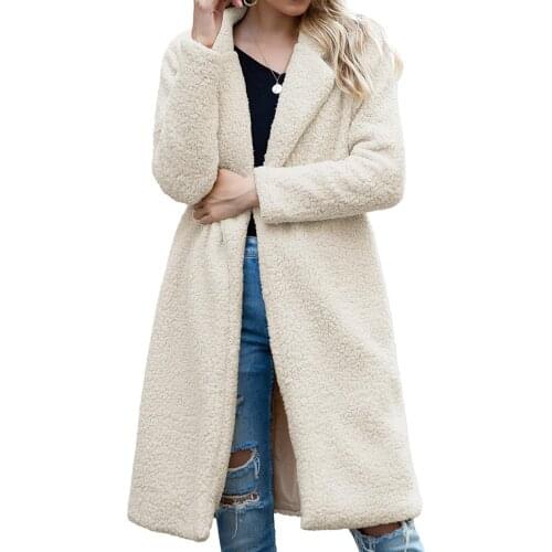 Winter Women Faux Fleece Long Sleeve Warm Coat Cardigan Knee-length Overcoat