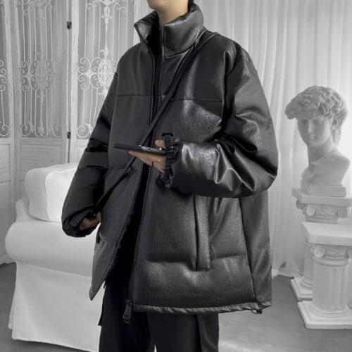 Faux Leather Winter mens PU leather padded jacket coat Thick Warm Parka street Fashion bread jacket for men Windbreaker Outwear