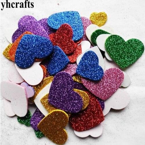1bag/LOT.Mixed glitter heart foam stickers Baby room decoration Early learning educational toys Kindergarten craft diy toys gift