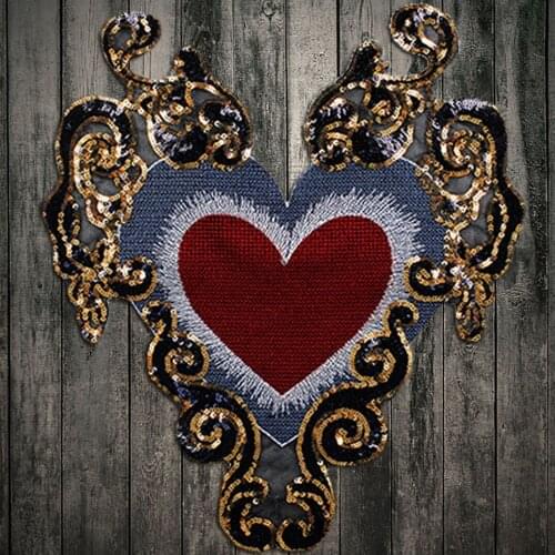 1pc Beaded Gold Sequin Paillette Heart Pattern Patches Embroidery Applique Badges Clothes Decorated Craft Sewing