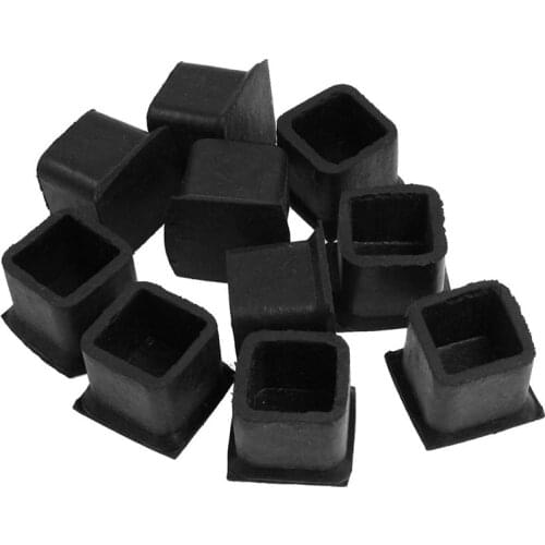 10 Pieces Black Square Rubber Foot Caps Tube Caps Protective Caps Chair Caps