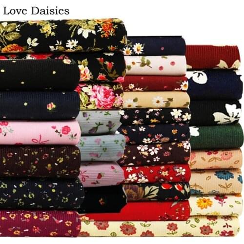 100% Cotton Pastoral Pink Red Brown Small Rose Flower Floral Bowknot Slim Corduroy Soft Fabric For Apparel Dress Shirt Craft