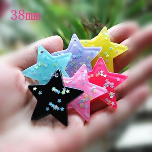 18pcs Mixed 38mm Very Cute Flat Back Resin Star Glitter Charms For Necklace Jewelry Materials