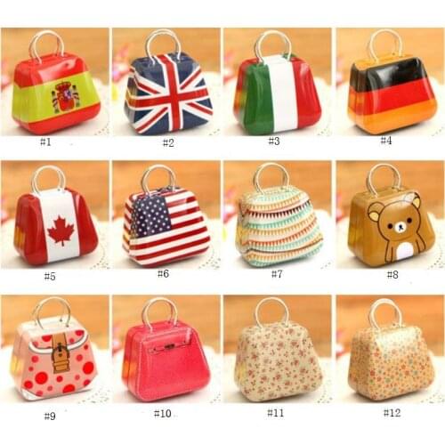 200pcs/lot national flag Mini handbag tin box , tin case wedding candy box Random color