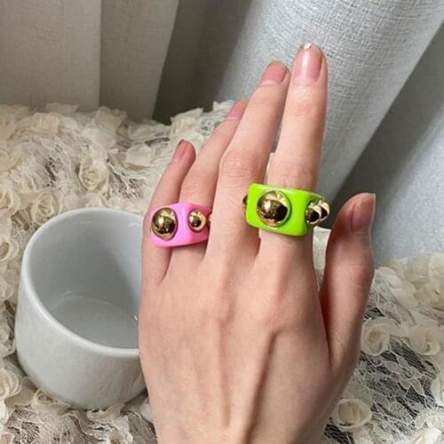 2021 Lady Finger Stylish Square Sturdy and Wear-resistant Ring Geometric Trendy Women All Match Metal Ball Ring for Party