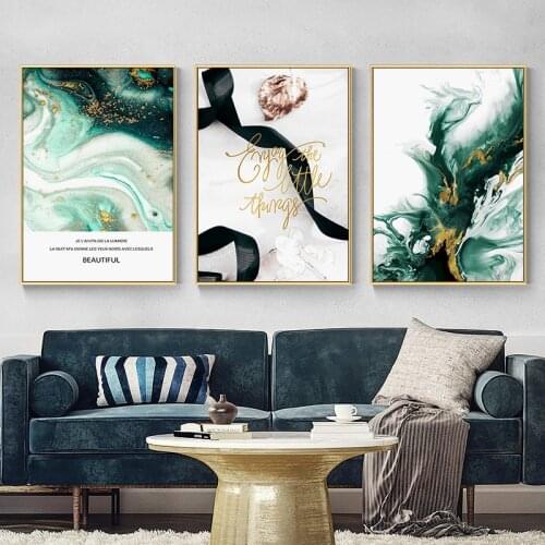 Abstract Green Agate Canvas Painting Golden Leaf Nordic Posters and Prints Wall Art Pictures for Living Room Modern Home Decor